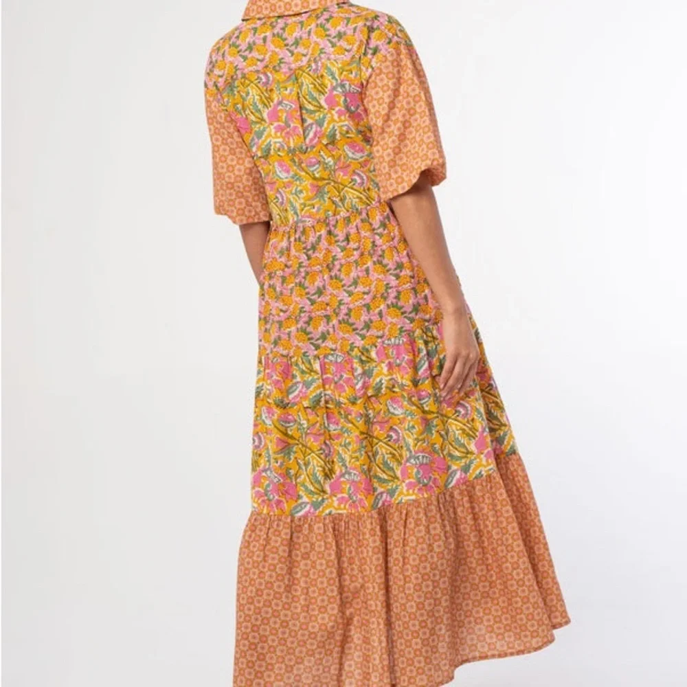NWT LoveStitch Dress pockets 100% cotton midi floral tiered oranges golds pinks - Picture 6 of 15